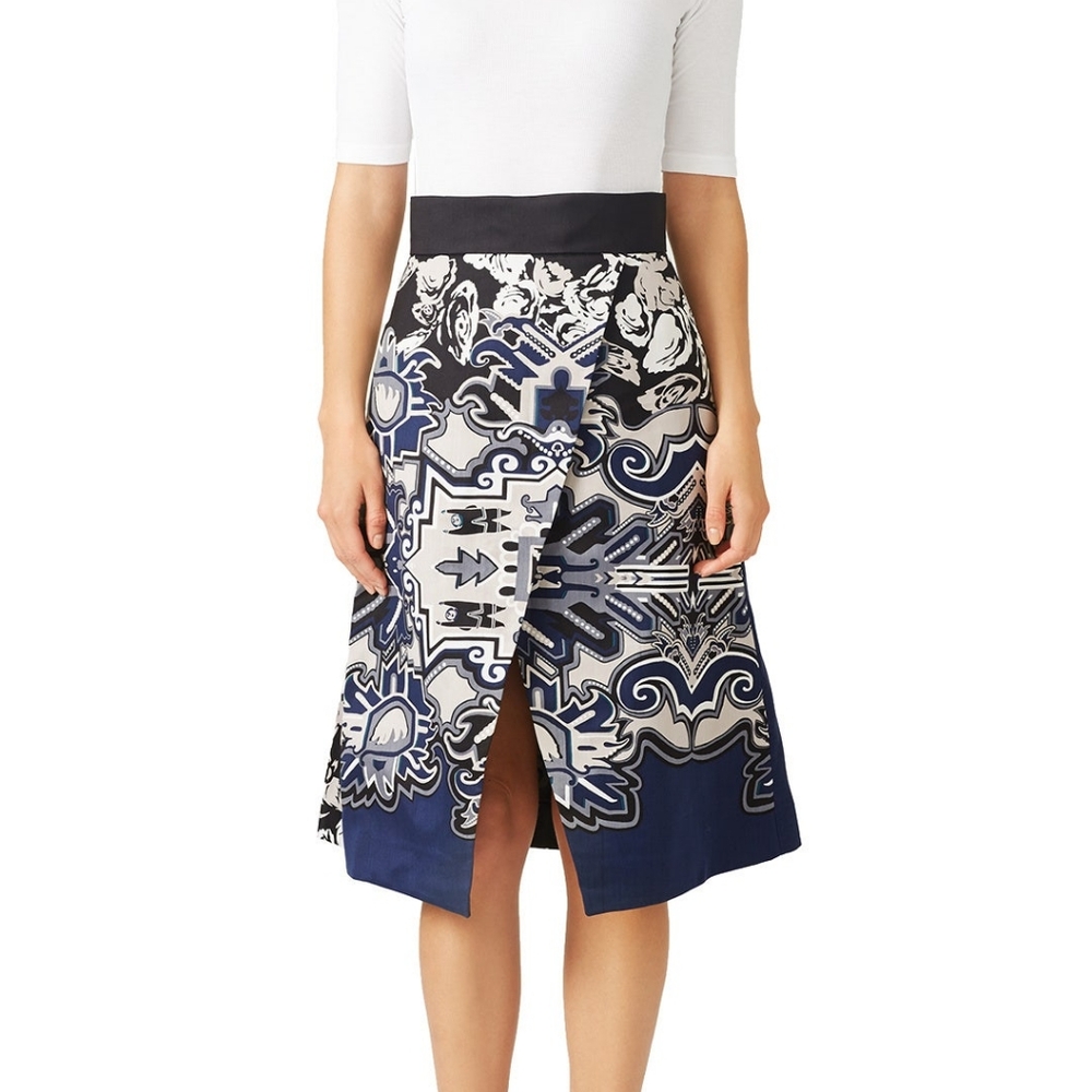 Tibi Silk Abstract and Floral Tapestry Denali Wrap Skirt